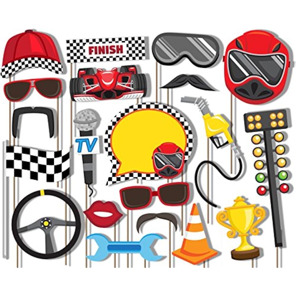 Race Car Racing Photo Booth Props Kit 20 Pack Party Camera Fully