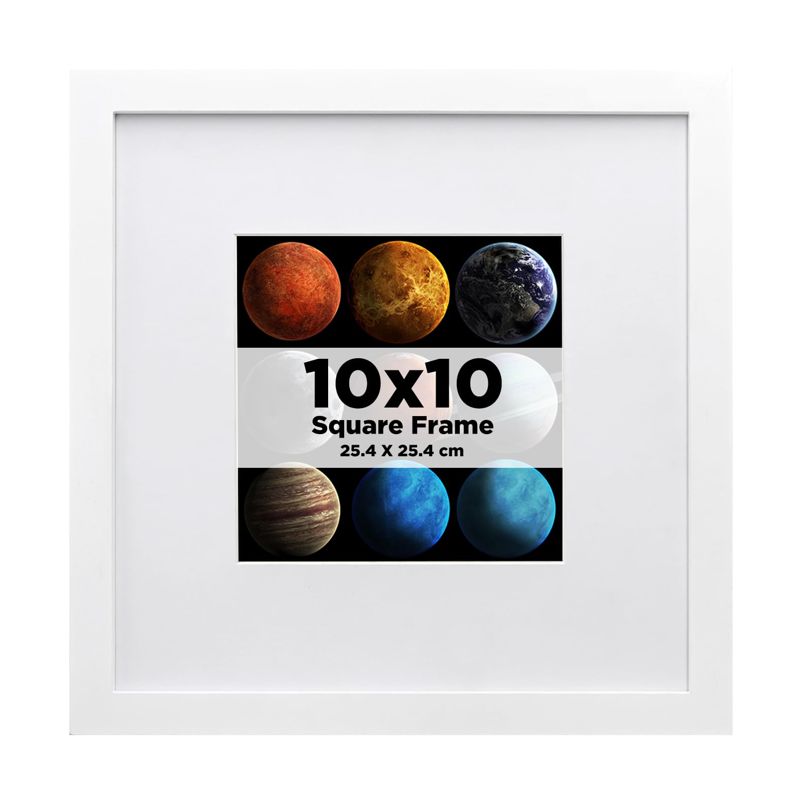 EGOFINE 10x10 Photo Frame White, Made of Solid Wood for Photos 6x6 with Mat or 10x10 without Mat, Tabletop and Wall Mounting Display — image 1