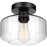 MAXvolador Industrial Semi Flush Mount Ceiling Light, Clear Glass Pendant Lamp Shade, Farmhouse Lighting for Hallway, Vintage