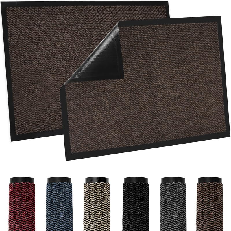 TradeXone Heavy Duty Door Mats - Indoor/Outdoor Washable Door Matts Indoor - Super Absorbent Rug with Non Slip Backing - Entrance Doormats - Front Door, Home & Office (50cm × 80cm, Brown)