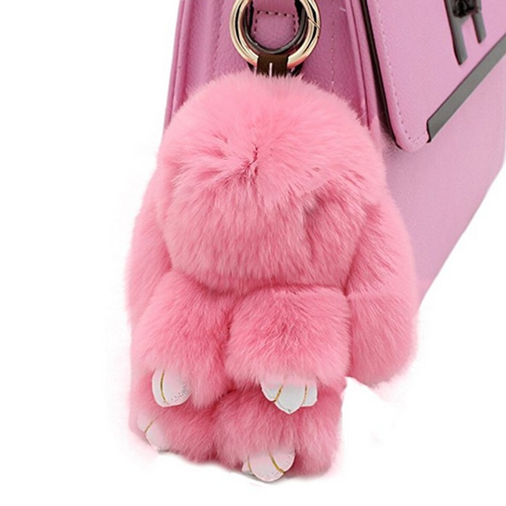 Bestowal Soft Fluffy Faux Fur Rabbit Doll Keychain Pendant (13cm, Pink)