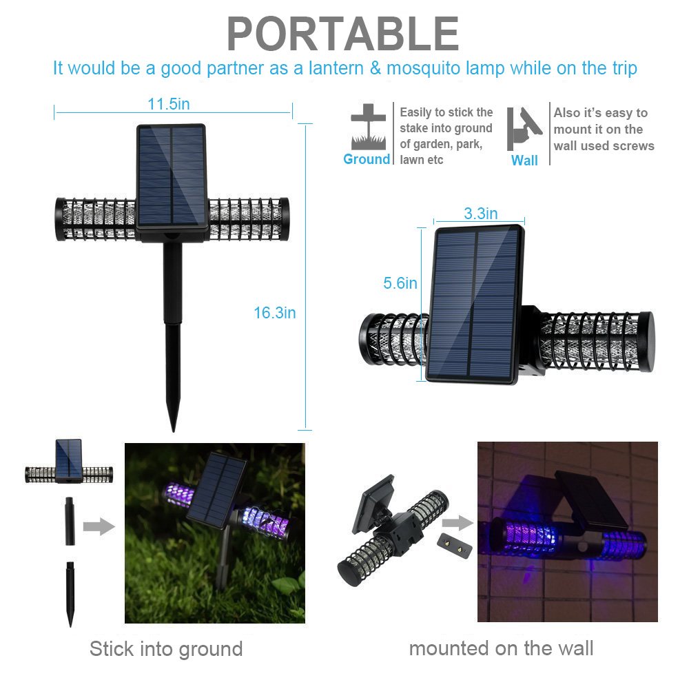 Solarmks Solar Bug Zapper Outdoor Mosquito Killer Lamp with 4 LED UV Bulbs,Wireless Security Outdoor Insect Killer Lamp, Solar Garden Lights