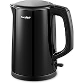 COMFEE' Electric Kettle and Tea Kettle, 1.5L Double Wall, Stainless Steel Interior, Lid & Spout, Fast Boil, Auto-Off, and Boi