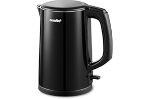 COMFEE' Electric Kettle and Tea Kettle, 1.5L Double Wall, Stainless Steel Interior, Lid & Spout, Fast Boil, Auto-Off, and Boi