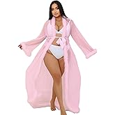 ohyeah Women Feather Bridal Robe for Wedding Plus Size Lingerie Robe with Fur Nightgown Bathrobe Tulle Maternity Dress
