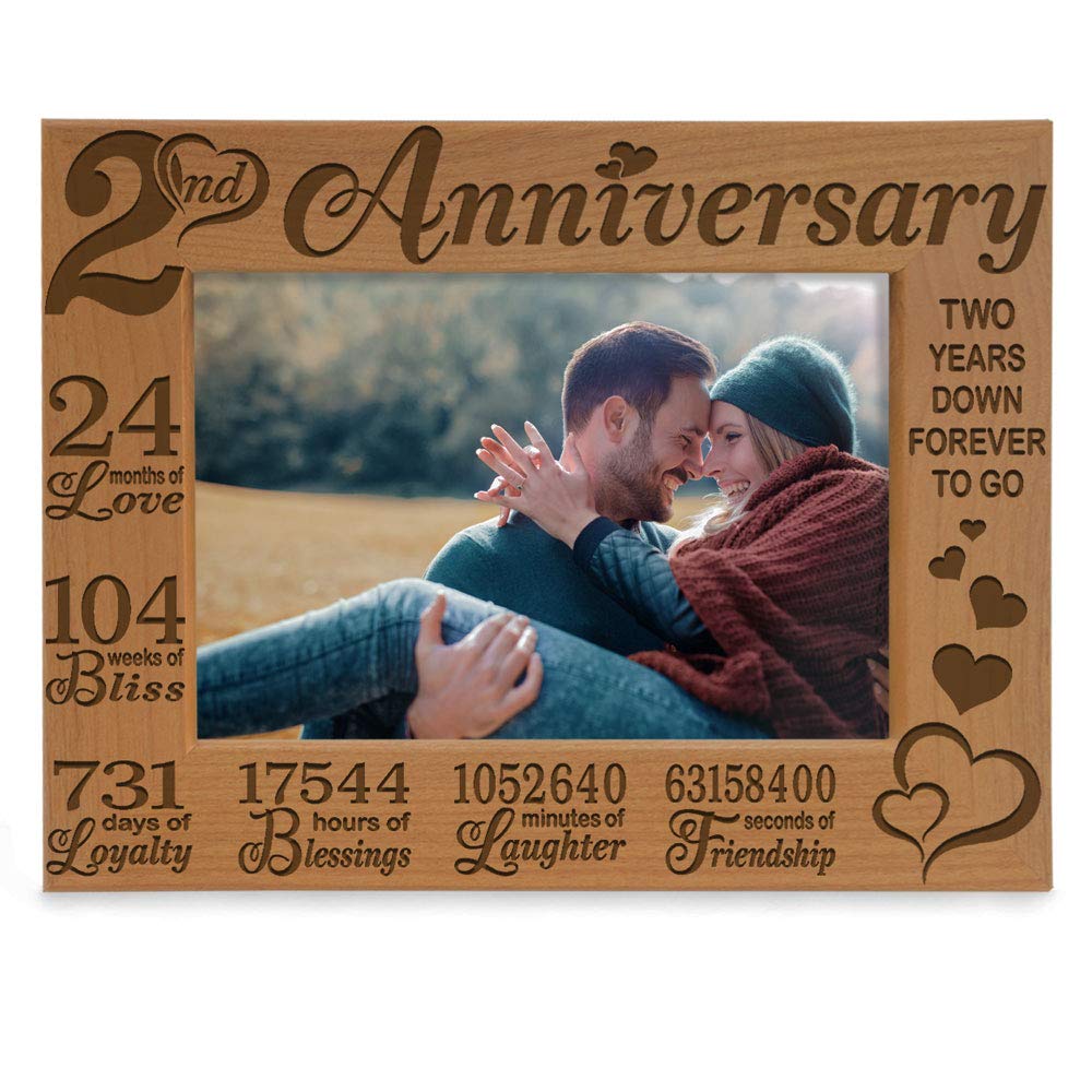 Kate Posh - Our 2nd Cotton Anniversary Engraved Picture Frame, 2 years together as Husband & Wife, Boyfriend and Girlfriend, 2 Years of Marriage, second anniversary (5x7-Horizontal)