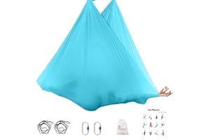 SKYPHAROS 5.5 Yards Aerial Silks Yoga Swing Set - Aerial Yoga Hammock Kit Anti-Gravity Flying for Fitness, Low/Non Stretch Nylon Tricot Fabric Hardware Included for Dance
