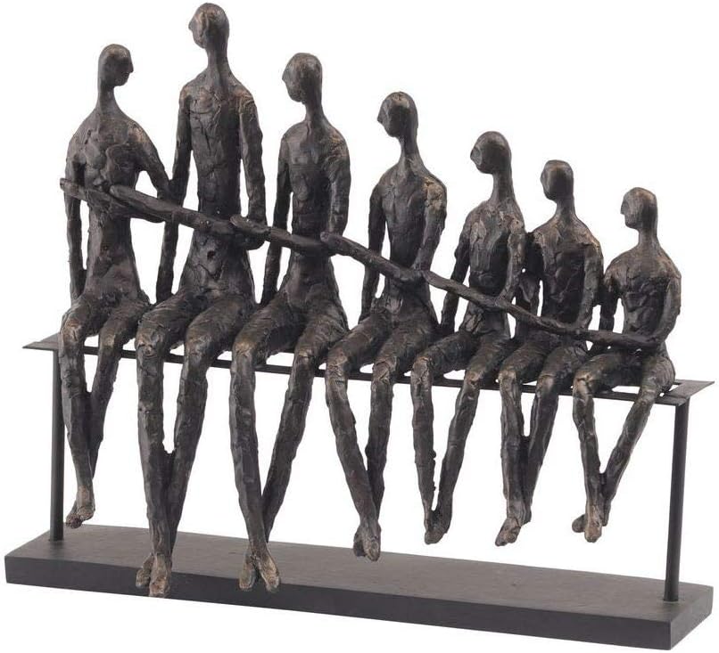 Family on Bench Statue Ornament Sculpture Figurine Antique Bronze Finish