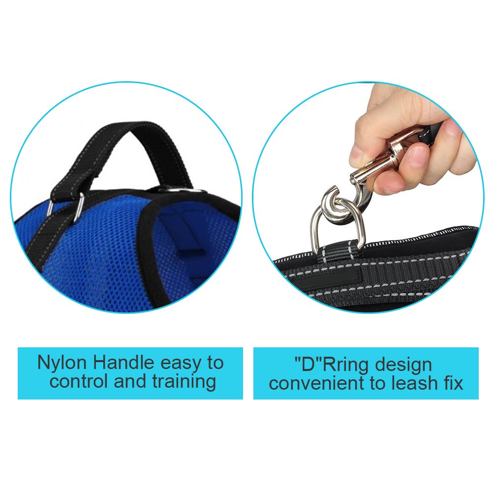 Dog Harness Vest No Pull Santune Adjustable Heavy Duty Oxford Reflective Breathale Safety Pet Harnesses with Handle for Small Medium Large Dogs Walking Traveling Training (Blue, M)