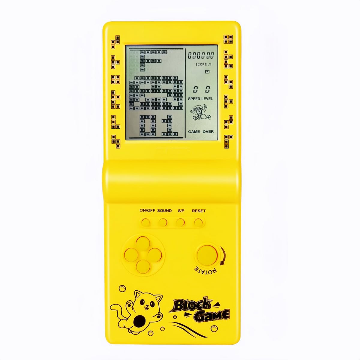 TAQY Retro Classic Block Game Console Multiple games Adjustable level/speed Handheld Porable console Brick game/racing/tank battle Puzzle game Electronic toys Children/friends (Yellow)
