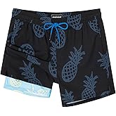 SURF CUZ Mens Swim Trunks with Compression Liner Swimming Trunks 5 Inch Bathing Suit Zipper Pockets Quick Dry Swim Shorts