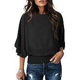 Dokotoo Womens Blouses Dressy Casual Boat Neck Flowy Chiffon Blouses Poncho Batwing Tops