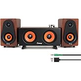 cinnkeyi 【2026 Update】 USB 2.1 Computer Speakers with Subwoofer, 3.5mm/USB Input Pc Speakers with Subwoofer, PC/Line-in/Bluetooth Modes, Stereo Sound Ideal for Desktops and Laptops