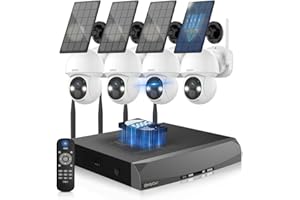 OHWOAI 《100% Solar Powered &Full 360° Coverage》Outdoor Wireless PTZ Camera System, 4MP Solar Powered Battery Cameras,Home Video Surveillance, Surveillance DVR Kits