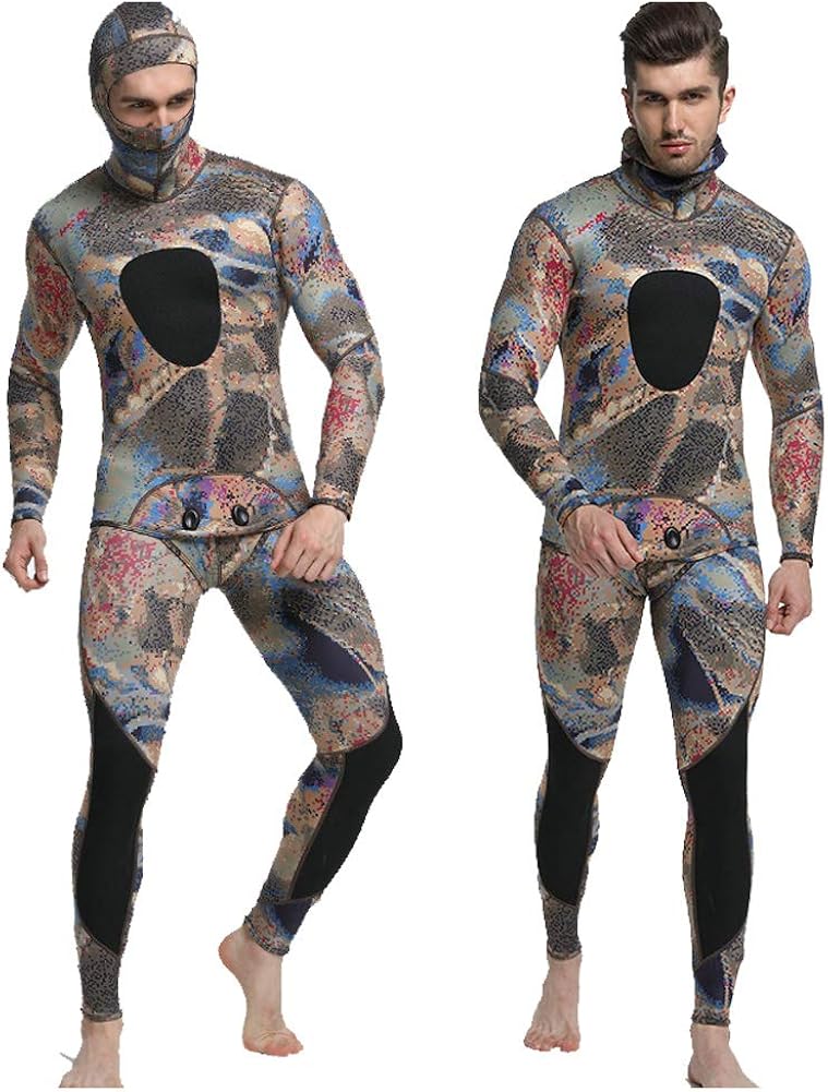 WEIWEI Men's Long Sleeve Hooded Scuba Diving Suit Camo Spearfishing Wetsuits 3mm Neoprene