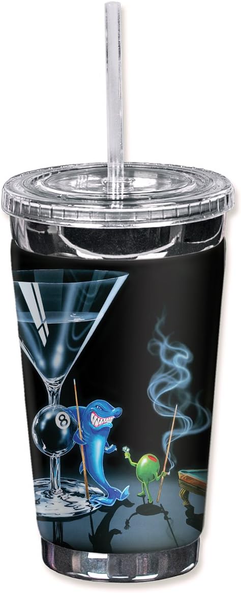 Mugzie 914-TGC"Michael Godard: Pool Shark" To Go Tumbler with Insulated Wetsuit Cover, 16 oz, Black