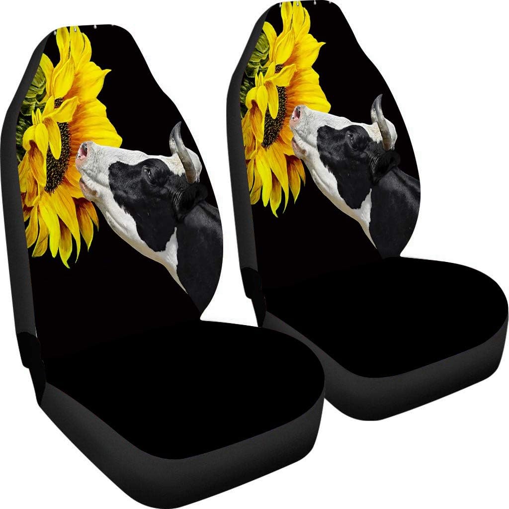 HUISEFOR Cow Sunflower Car Seat Cover Auto Decorative