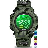Facasu Kids Watch Digital for Boys-Waterproof Kids Sports Watch with Light, Alarm&amp;Snooze,Stopwatch Military Design Silicone Band Gift for Birthdays,Christmas Outdoor Activities(8+ Years)