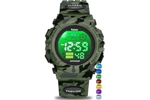 Facasu Camo Sports Watch for Boys-Waterproof Kids Digital Watch with Light, Alarm&Snooze,Stopwatch Military Design Silicone Band Gift for Birthdays,Christmas Outdoor Activities(8+ Years)