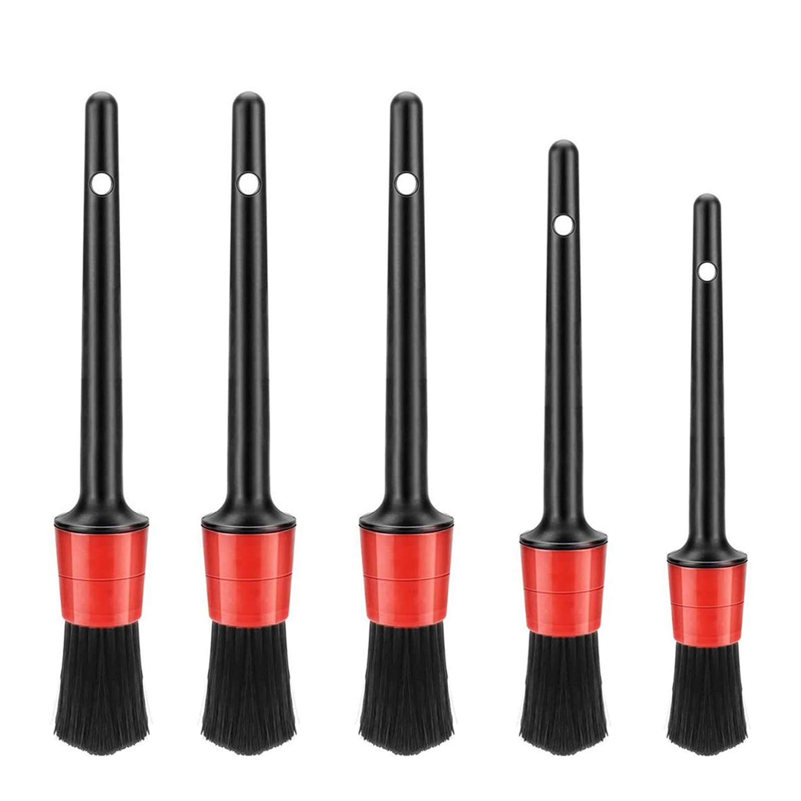 Cosswe Car Detailing Brushes,5 Pieces Natural Boar Hair Automotive Detail Cleaning Brush Set with Plastic Handle for Cleaning Wheels,Tire, Interior, Exterior, Leather, Air Vents
