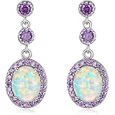 CiNily Fire Opal Amethyst Dangle Drop Earrings 18K White Gold/Rose Gold Plated Opal Jewelry for Women Gemstone Stud Earrings 7/8"