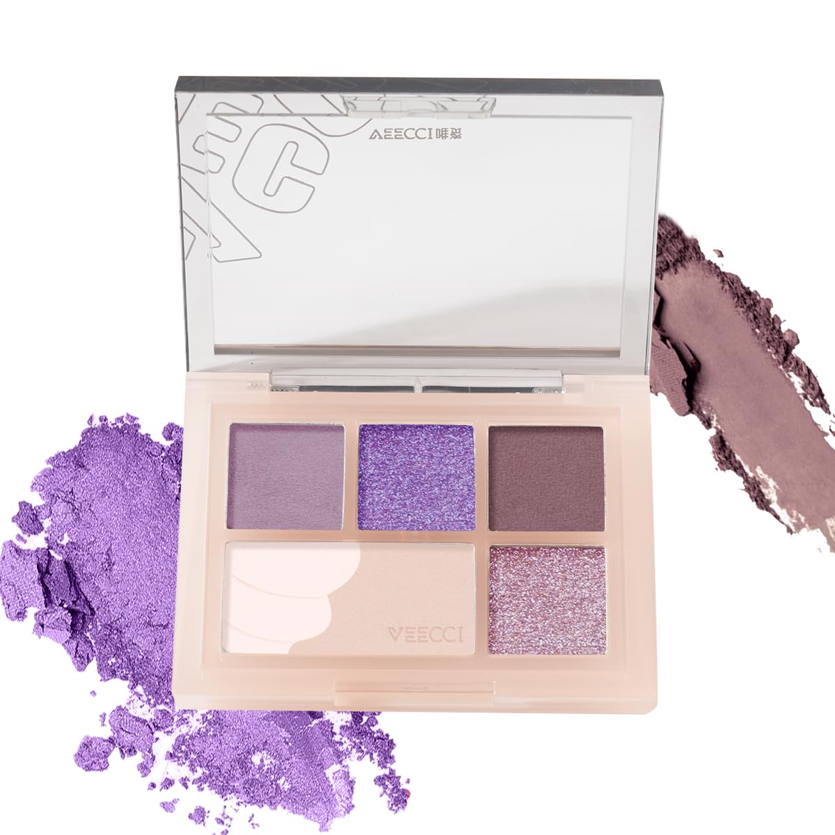 VEECCI Revolution Eyeshadow Palette - Creamy, Blendable Matte & Shimmer Finishes | Versatile Eye Makeup Set for a Nude Look with Contouring, Highlighting, Blush & Setting | PurpleShades Paltte