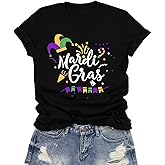 LuxLass Mardi Gras Shirt for Women Happy Mardi Gras Day T-Shirt Womens Fat Tuesday Party Tee Tops