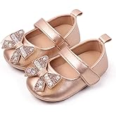 Bellocasa Baby Mary Jane Flats for Girls with Bowknot Cotton Anti Skid Sole Infant First Walker Princess Dress Crib Wedding Shoes