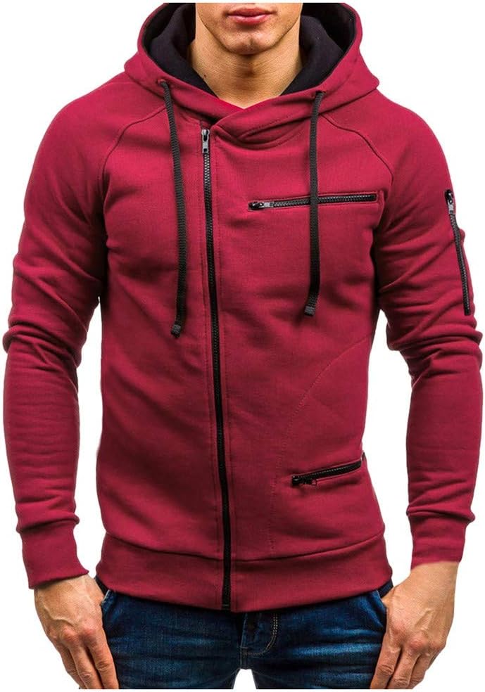 KUDICO Mens Hoodie Basic Asymmetry Full Zipper Solid Hooded Casual Long Sleeve Tops Sweatshirts with Pocket