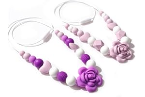 Jissoo 2Pcs Purple Flower Nursing Necklaces - Breastfeeding Silicone Jewelry,Fiddle Sensory Silicone Necklaces,Calming Newbor