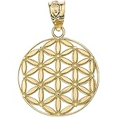 Solid 14k Gold Round Flower Of Life Sacred Geometry Spiritual Pendant