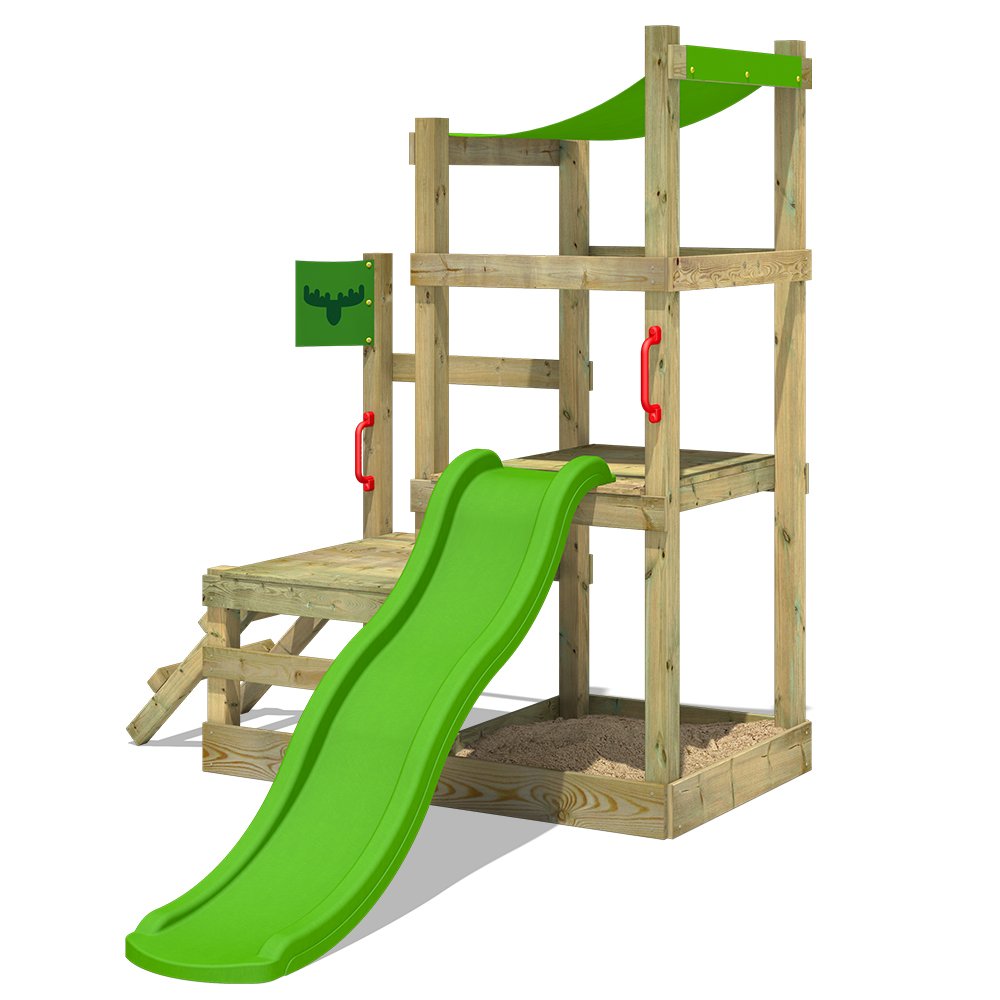 FATMOOSE Torre di arrampicata RabbitRally Racer XXL Parco giochi FATMOOSE Torre di arrampicata RabbitRally Racer XXL Parco giochi Casetta da gioco con 2 altezze di piattaforme sabbiera e scivolo a onda Amazon Giochi