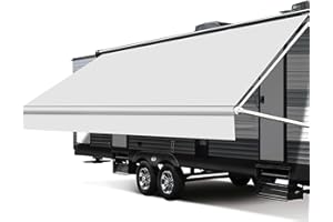 Xenjum RV Awning Fabric Replacement, Upgraded 18.5oz Vinyl Camper Awning Replacement, Universal Outdoor Canopy for Electric and Manual RV Awning (15'(Fabric 14'2"), White)