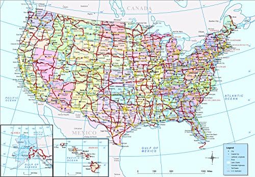 United States Map Puzzle (1000-Piece Jigsaw) Cities, Highways, Roadways, Rivers, and More | Challenging for Kids and Adults | Vibrant Colors, Accurate | All 50 States