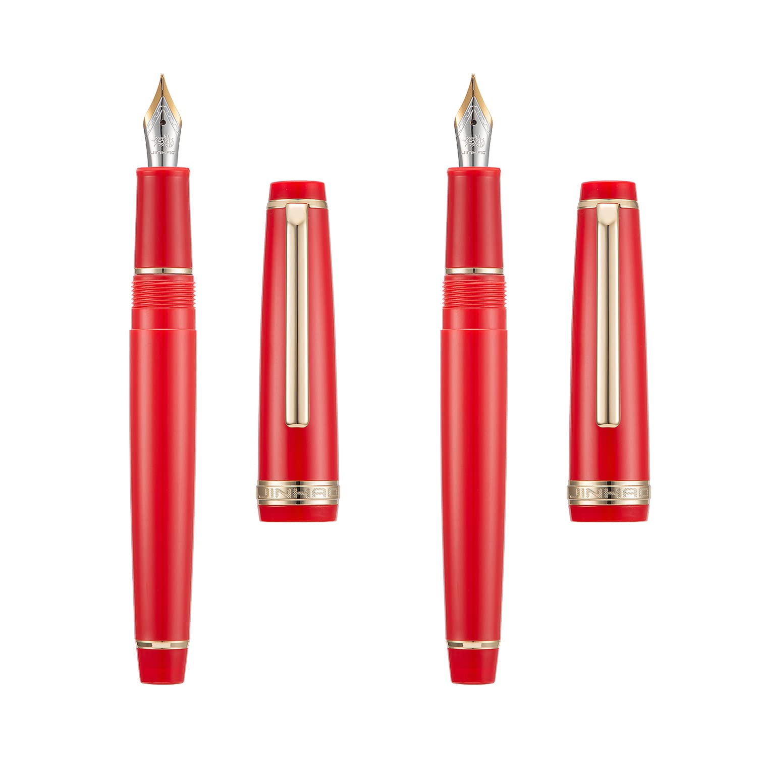 2 PCS Jinhao 82 Resin Fountain Pen Iridium Extra Fine & Fine Nib with Converter, Red with Golden Clip Writing Pen Set