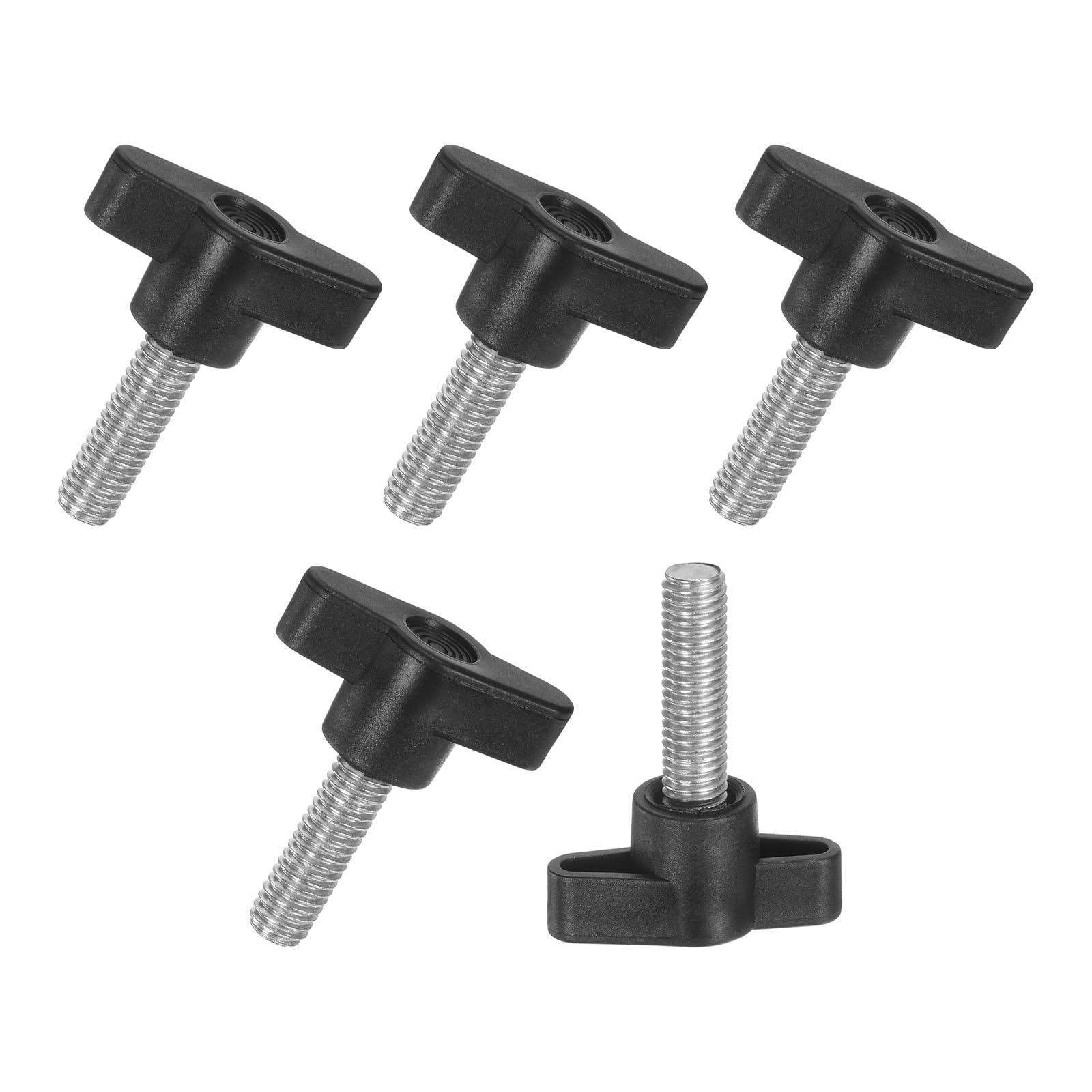 M METERXITY 5-Pack Thumb Screws, M8x25mm Tee Wing Knobs, T Shaped Handle Clamping Screw Knob for Woodworking/Machinery/Equipment, Metric Thread Thumbscrew [304 Stainless Steel, Black]