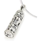 925 Sterling Silver Mezuzah Necklace, Scroll Pendant, Jewish Shema Necklace, Jewish Jewelry for Women, Chain Hebrew Letters, Messianic, Blessings Israel Gifts Souvenirs Spiritual Kabbalah Art Holy Land Mens Jewelry
