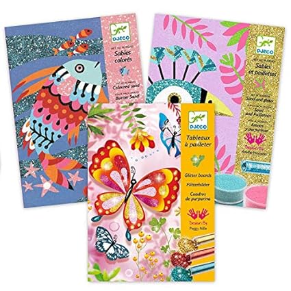 kindzeit - Kreativ Set Sandbilder Bundle mit Schmetterlinge, Regenbogenfische und Vögel Glitzersand- Perfekt zum basteln und 