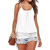 Hongqizo Women Summer Tank Tops Casual Spaghetti Strap Banded Bottom Loose Camisole Side Shirring Lace Up Shirts