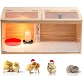 Large Wooden Chicken Brooder Box with Bulb Set and Thermometer - Brooder Box for Chicks Indoor Accommodates Up to 12 Chicks - Ideal for Chickens, Ducks, Quails, Hamsters, and Lizards（32x16x16 Inches）