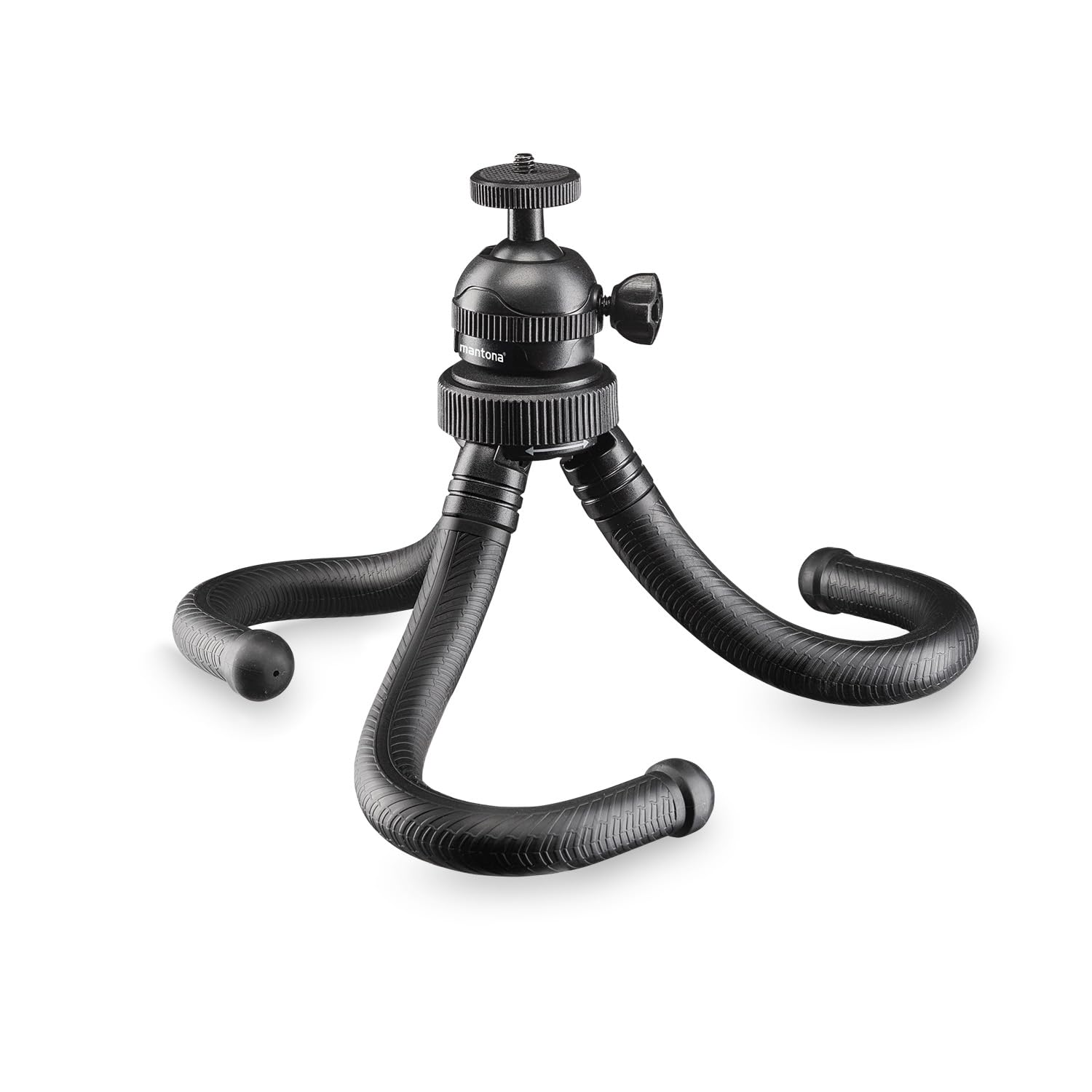 Mantona Gibbo Flex Ministativ 30 cm, Kamera Stativ mit flexiblen Beinen, Dreibein Reisestativ mit 360° Kugelkopf, Smartphonehalterung und Halterung kompatibel mit GoPro