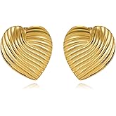 Hpoewre Striped Stud Earrings for Women, Vintage Chunky Earring Studs, Simple Geometric Earrings with 925 Sterling Silver Post, Trendy Statement Textured Earrings