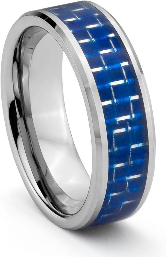 8mm Tungsten Carbide Mens Wedding Band Ring W Blue Carbon Fiber Inlay Available Sizes N Z 2 Size Y Amazon Co Uk Jewellery