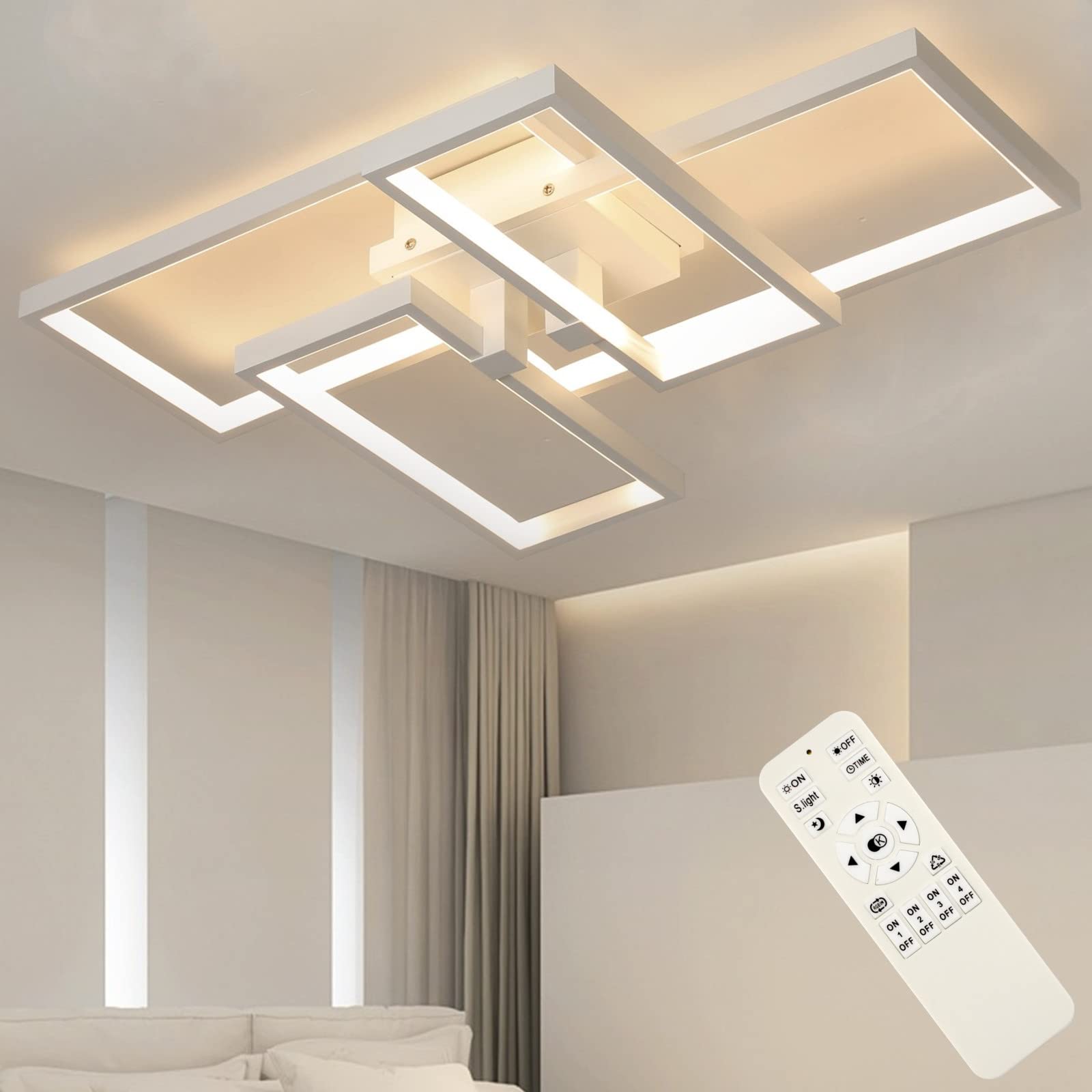 Photo 1 of ** BLACK** ULihaian Modern Light Fixture - 55W LED Ceiling Lamp Black Flush Mount Ceiling Light Fixtures,with Remote Control Dimmable Close to Ceiling Chandelier for Bedroom,Dining Room,Kitchen,Office (White)