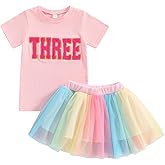 LYQTloml Toddler Kids Baby Girl Birthday Outfit Two/Three/Four/Five/Six Embroidery T-shirt Colorful Tutu Skirts Clothes 2PCS