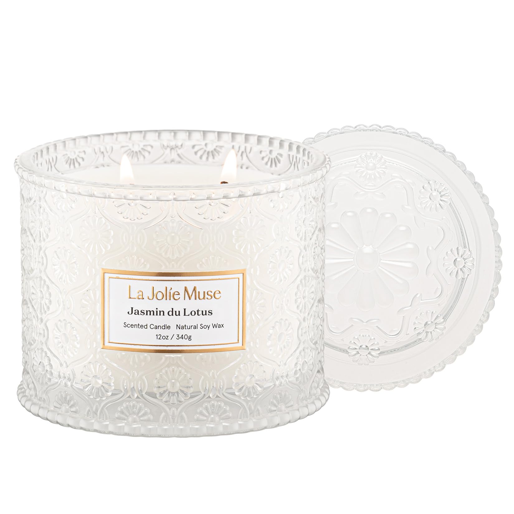 La Jolie Muse Jasmine Scented Candle, Mothers Day Candle Gifts for Women, 2 Wicks, Luxury Candles, 12 oz/340g 60 Hour Burn Time, Candles for Home Scented