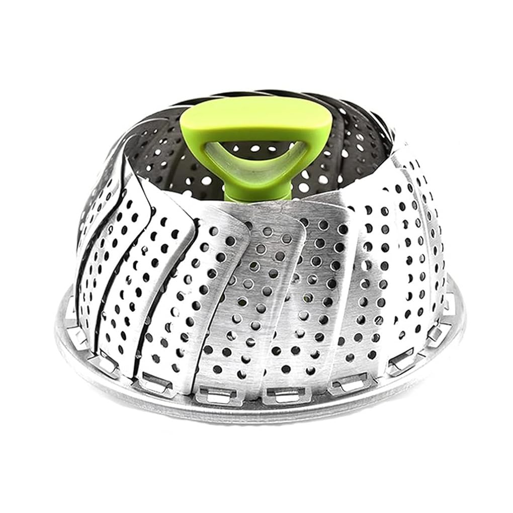 Voarge Stainless Steel Steamer Insert for Pot, with Anti-Hot Extendable Handle and Non-Slip Legs, Foldable Steamer Insert for Veggie Fish Seafood Cooking (Leaf Shape)
