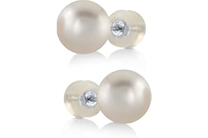 THE PEARL SOURCE White Japanese Akoya Real Pearl Earrings for Women - 14k Gold Stud Pearl Earrings | Hypoallergenic Earrings with Genuine Cultured Pearls