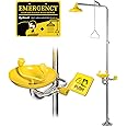 CGOLDENWALL Combination Eye Wash Station Emergency Shower Eyewash Station with Shower Safty Shower, NPT Threads, with Eyewash Sign, 304 Stainless Steel+Yellow Bowl