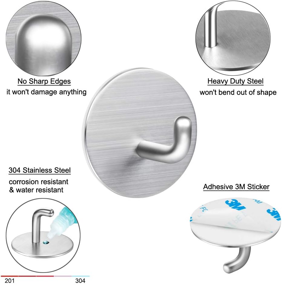SMBOX Self Adhesive Hooks, Heavy Duty Stainless Steel Sticky Hanger, Waterproof Hanging Holder Stick on Wall, Door, Closet - Image 4